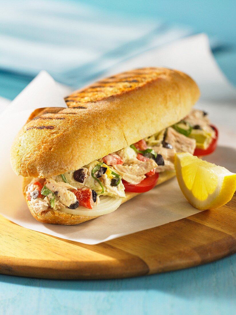 A tuna and artichoke salad sub sandwich