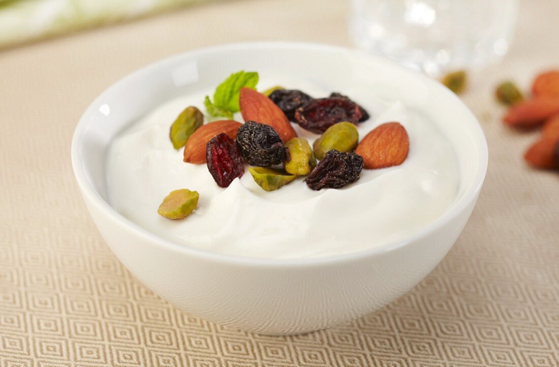 Bowl of Greek Yogurt with Dried Fruit and