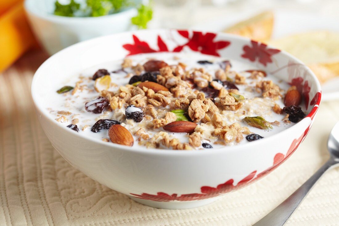 Bowl of Granola with Milk