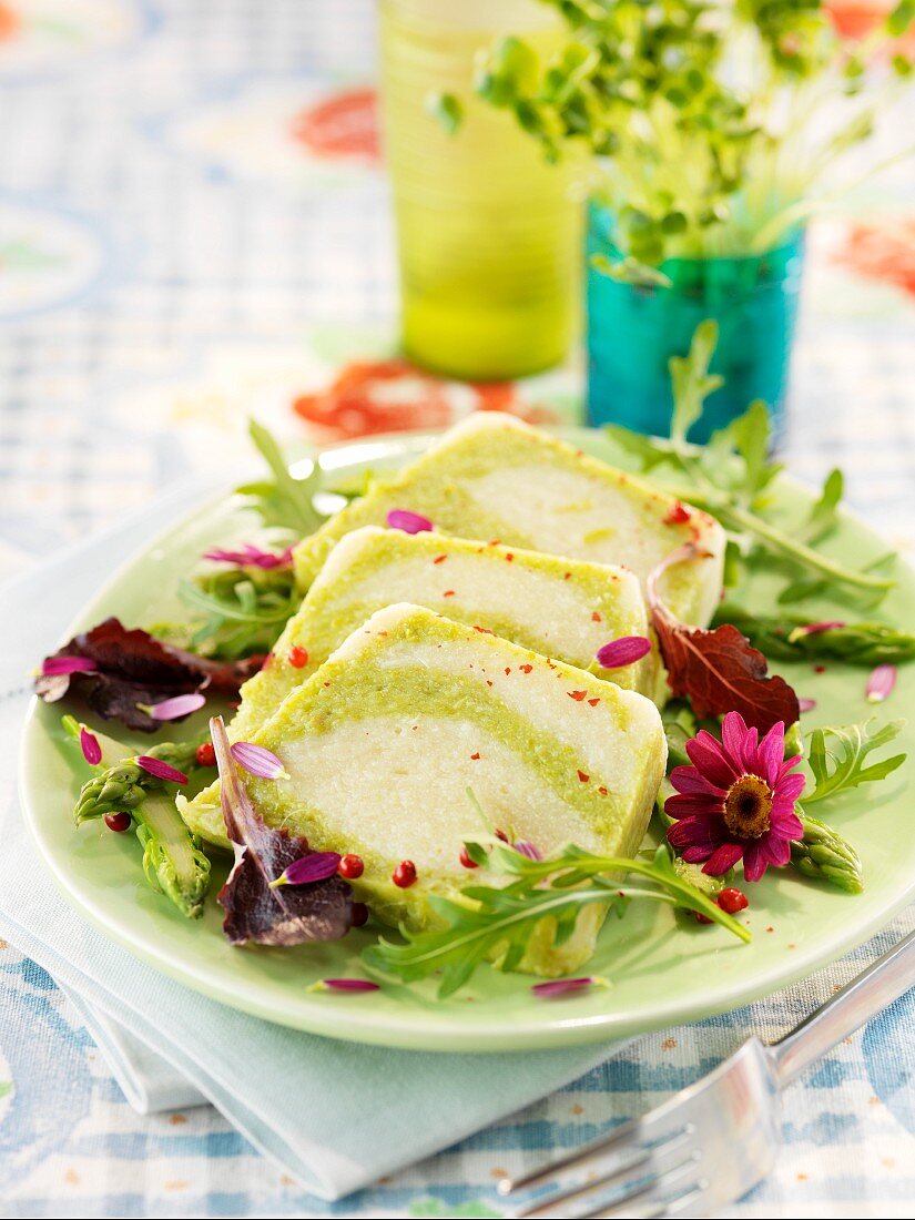 Asparagus terrine with pink pepper