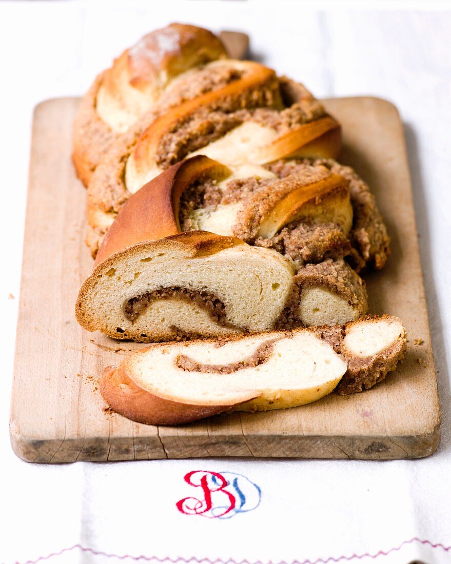 A bread plait with a nut filling