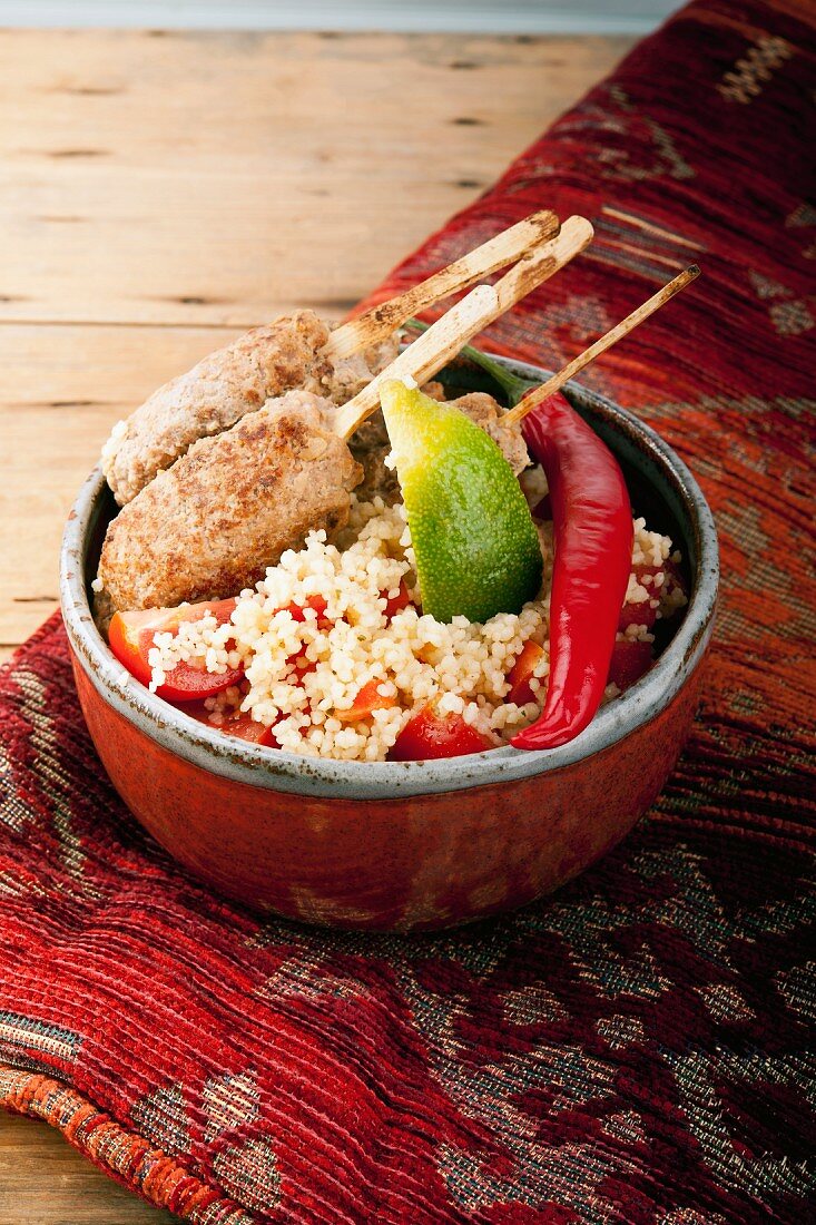Lamb kebabs with a lime and chilli couscous