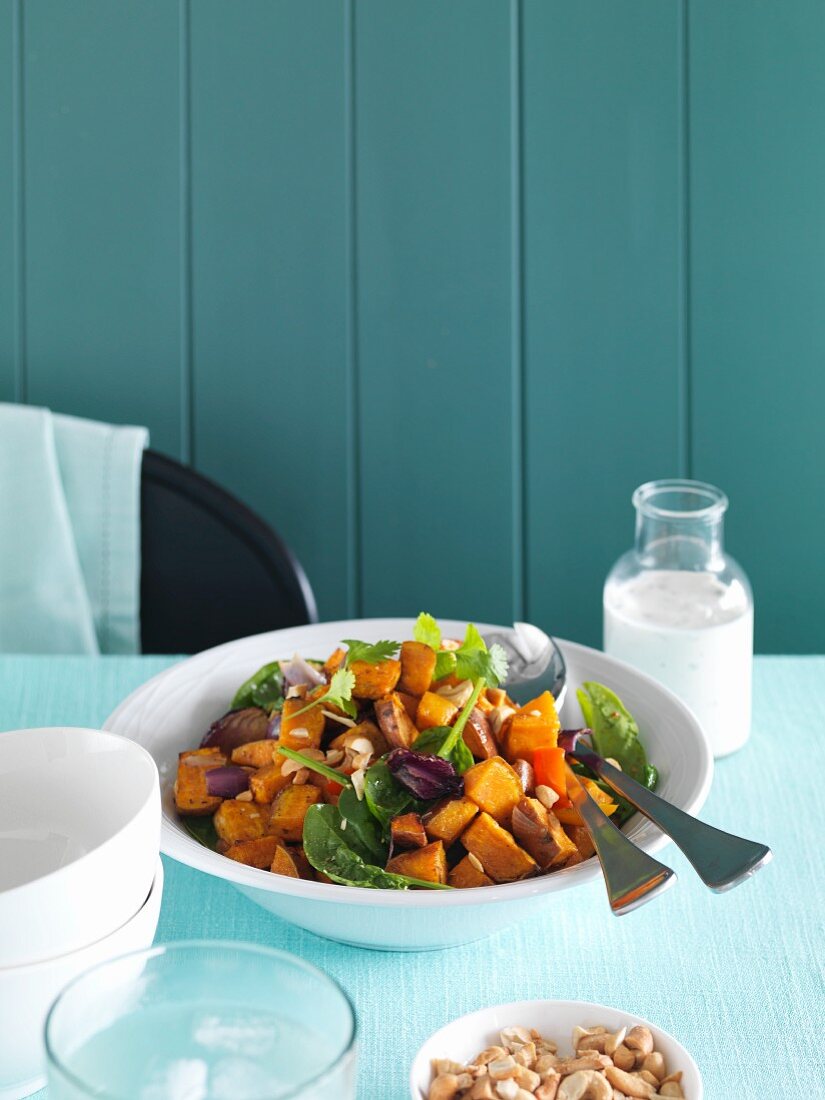Fried sweet potato salad with a coconut dressing