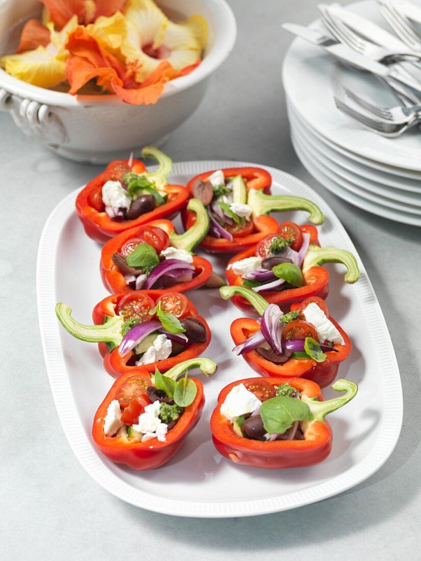 Stuffed peppers filled with tomatoes, onions and feta cheese
