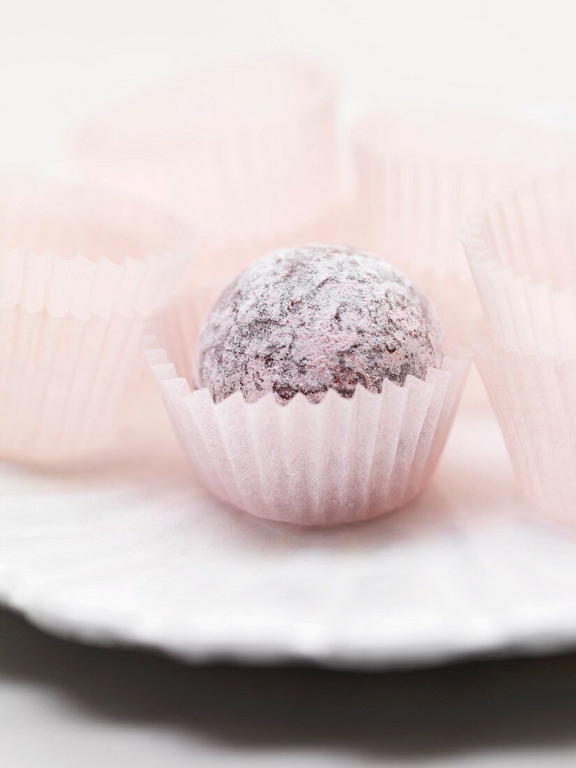 Close up of pink truffle candy