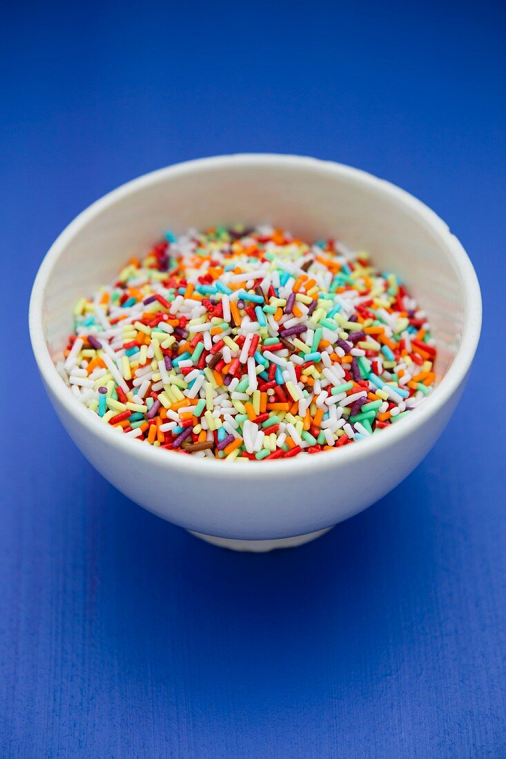A bowl of colourful sugar sprinkles