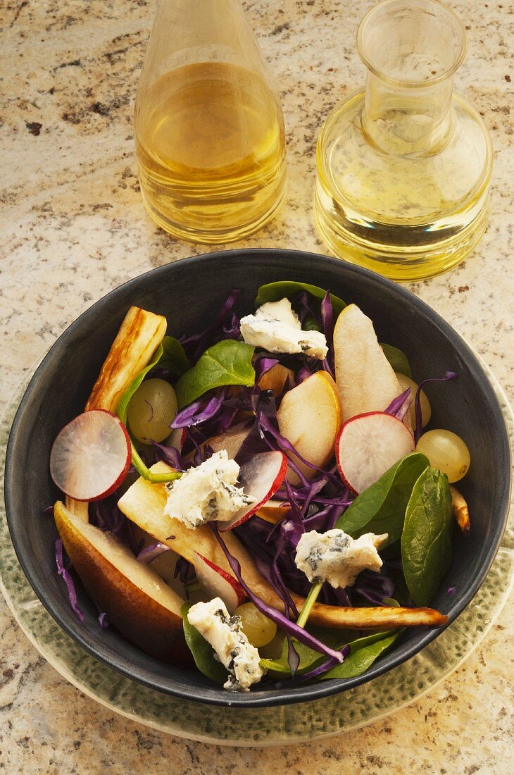 Parsnip and pear salad with blue cheese