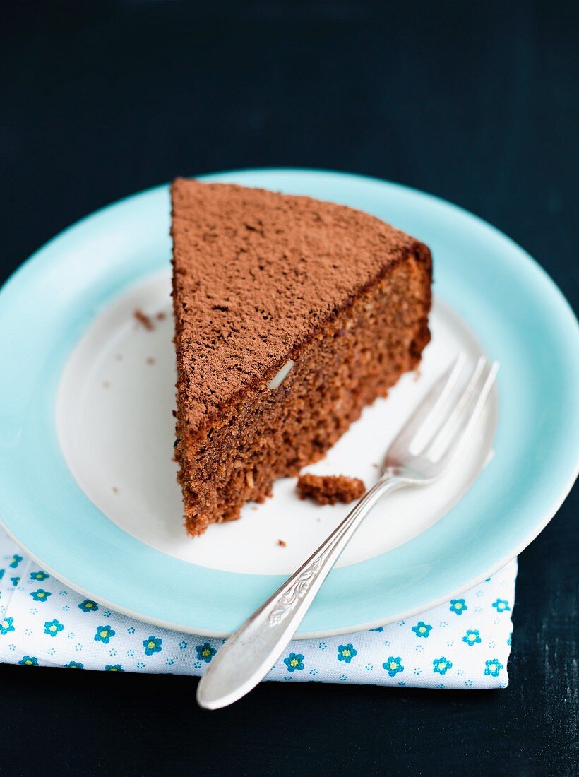 A slice of chocolate cake on a plate