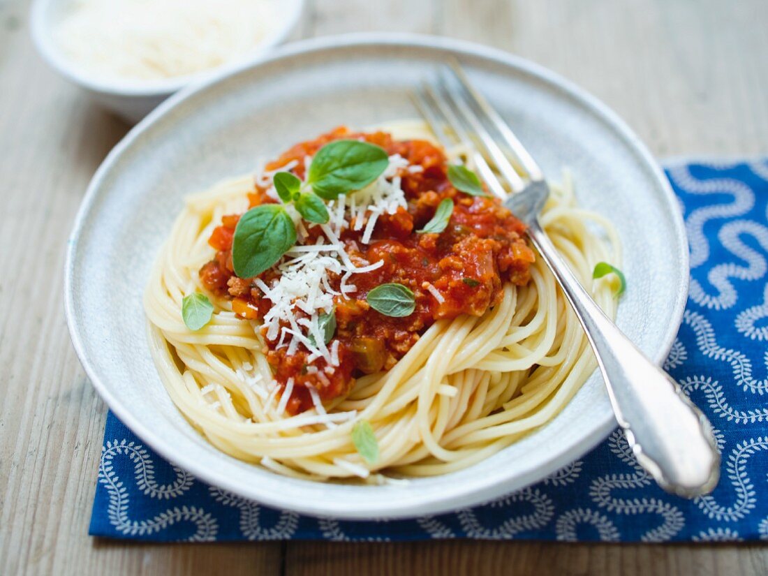 Spaghetti with a vegetarian Bolognese sauce