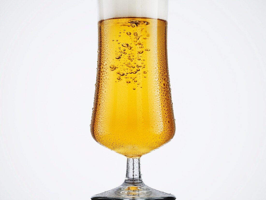 A glass of sparkling beer