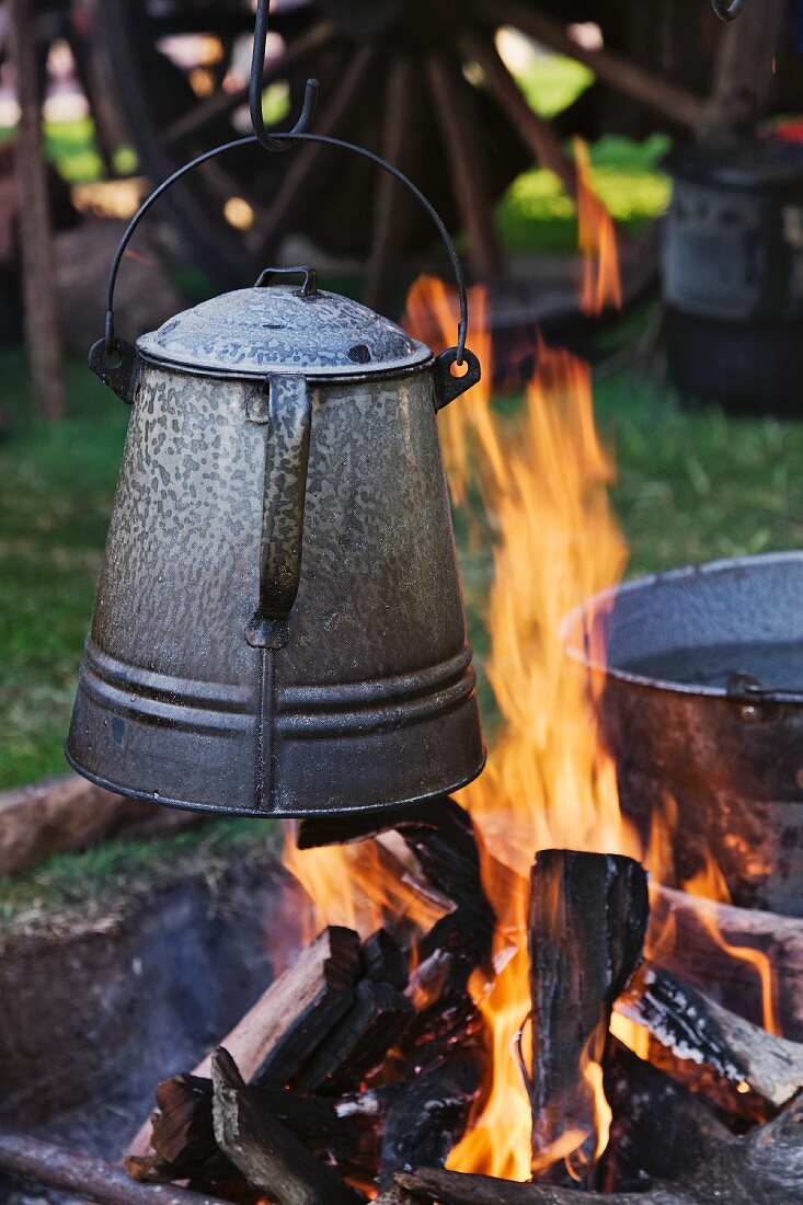 Coffee Pot Over an Open Fire