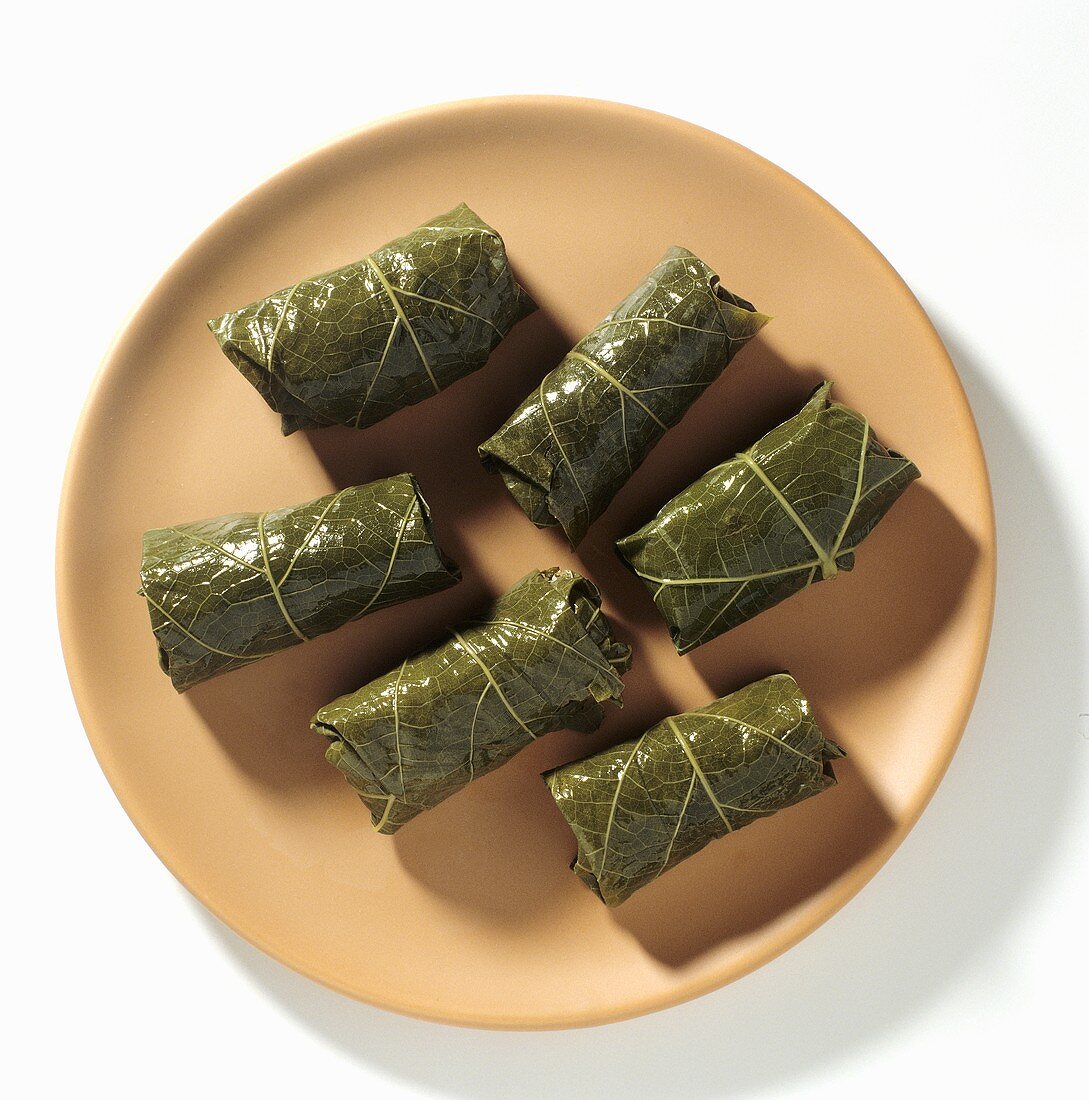 A plate of stuffed vine leaves