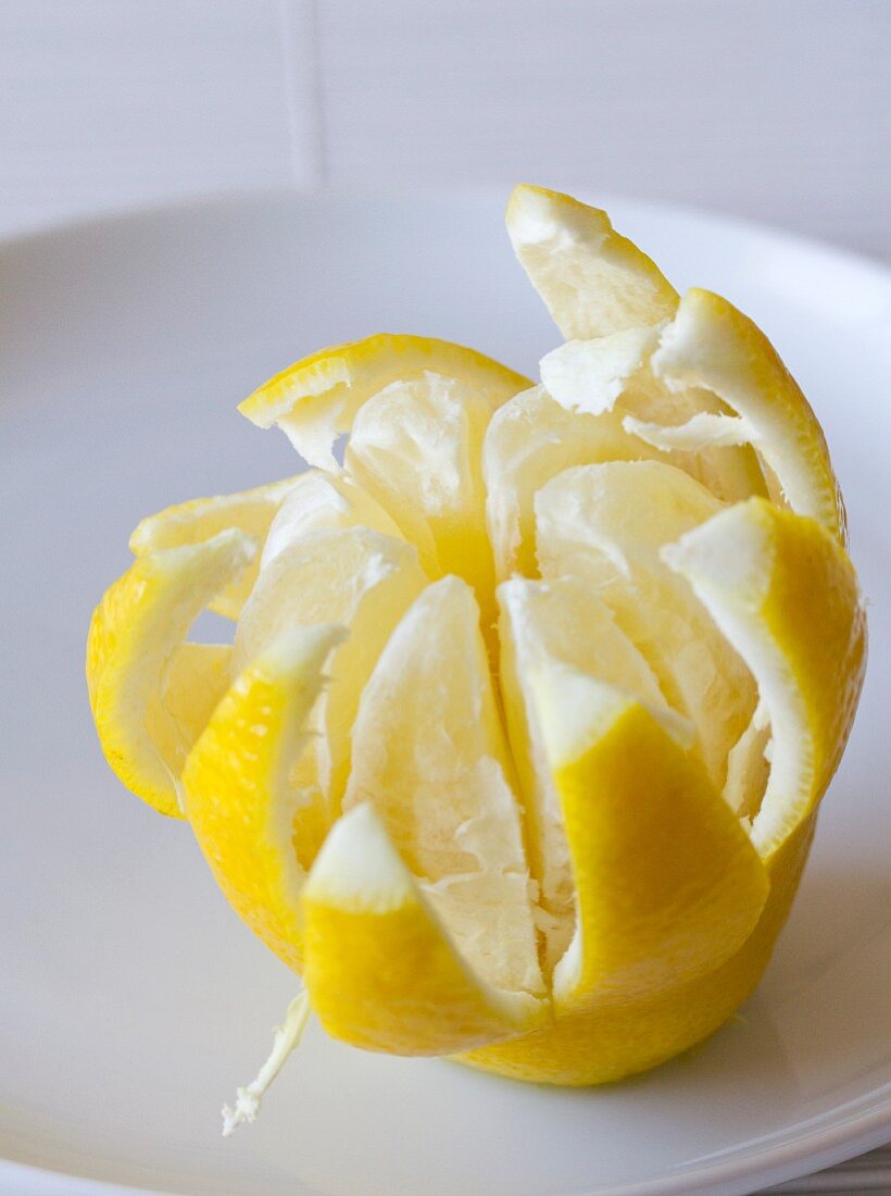 A lemon cut into a flower shape