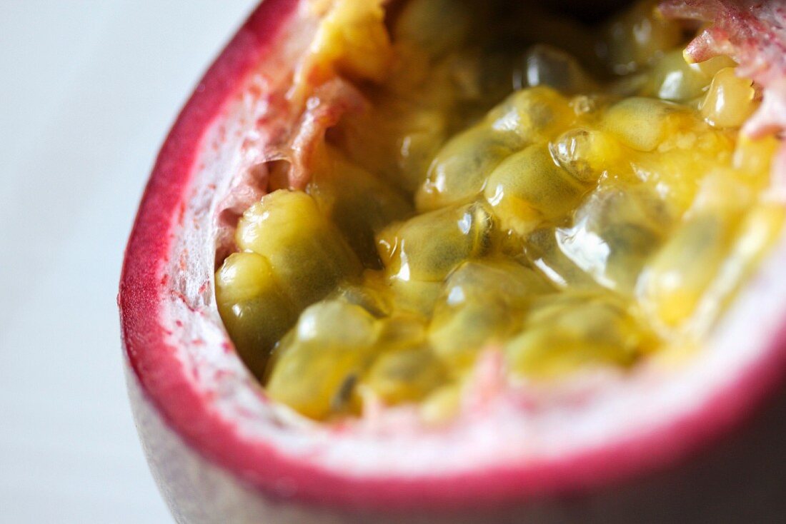 A sliced passion fruit (close-up)