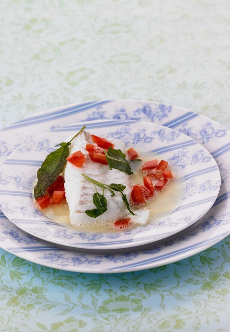 Poached cod with sage