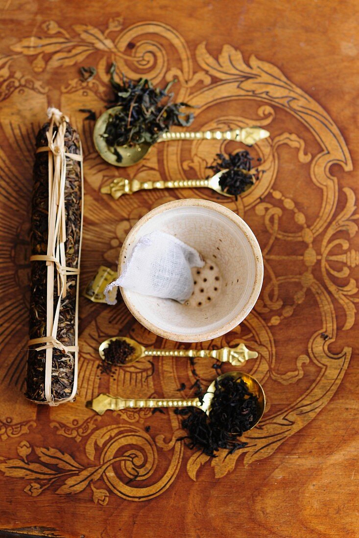 An arrangement of tea featuring various types of black tea