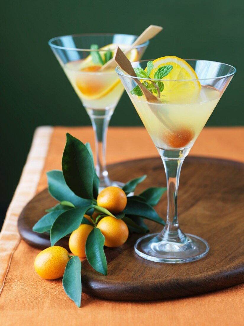 Two Kumquat Martinis; Fresh Kumquats