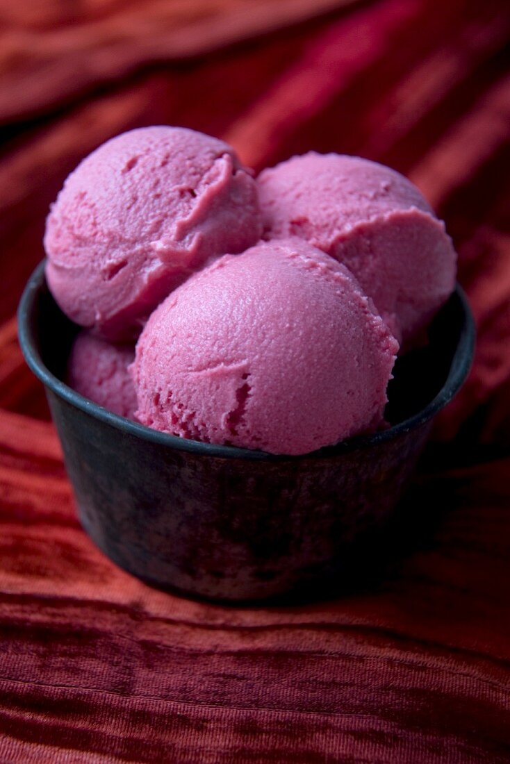 Scoops of Raspberry Sorbet in a Bowl