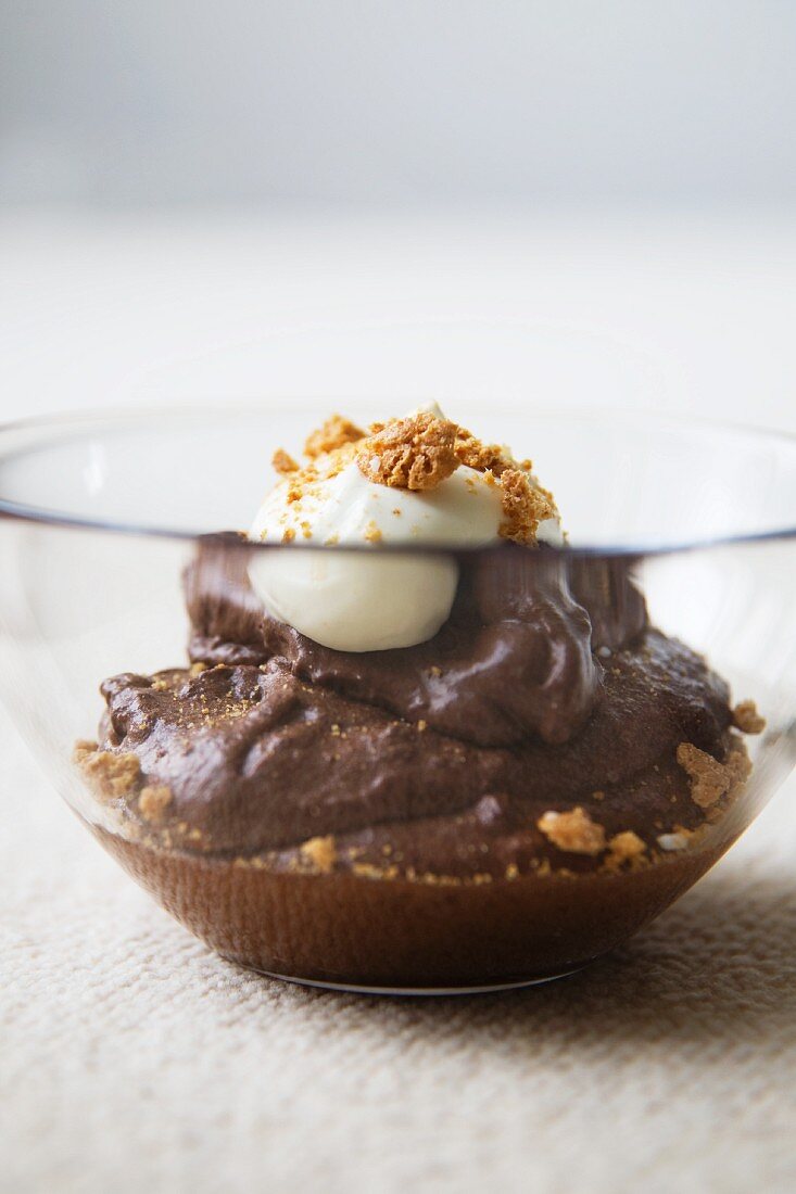 Bowl of Chocolate Mousse with Crumbled Amaretto Cookies