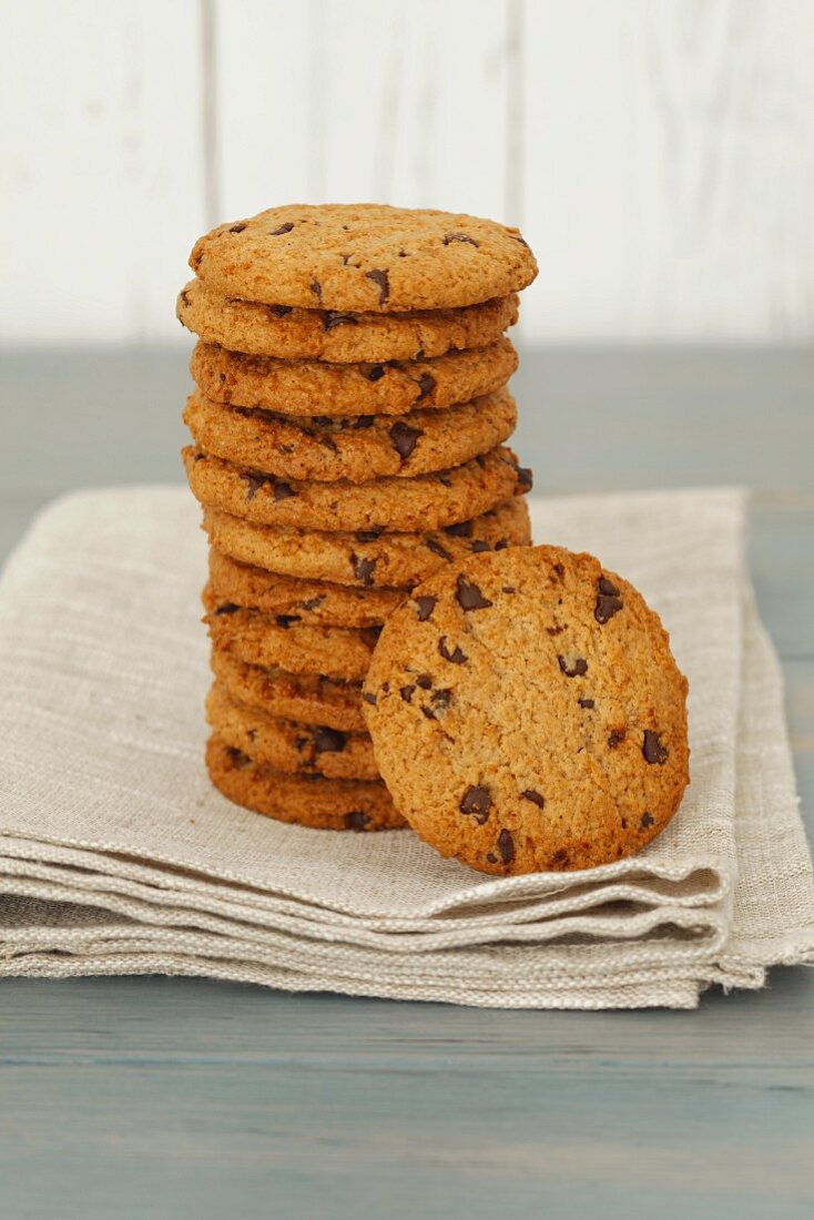 Chocolate chip cookies, stacked