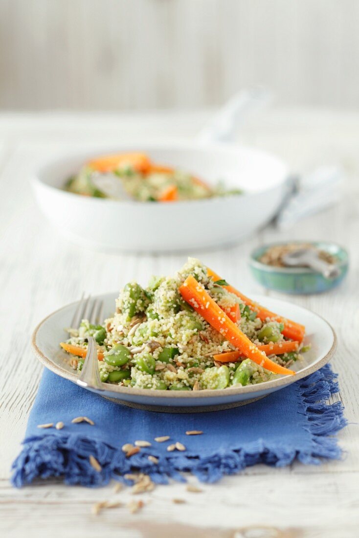 Couscous with carrots and broad beans