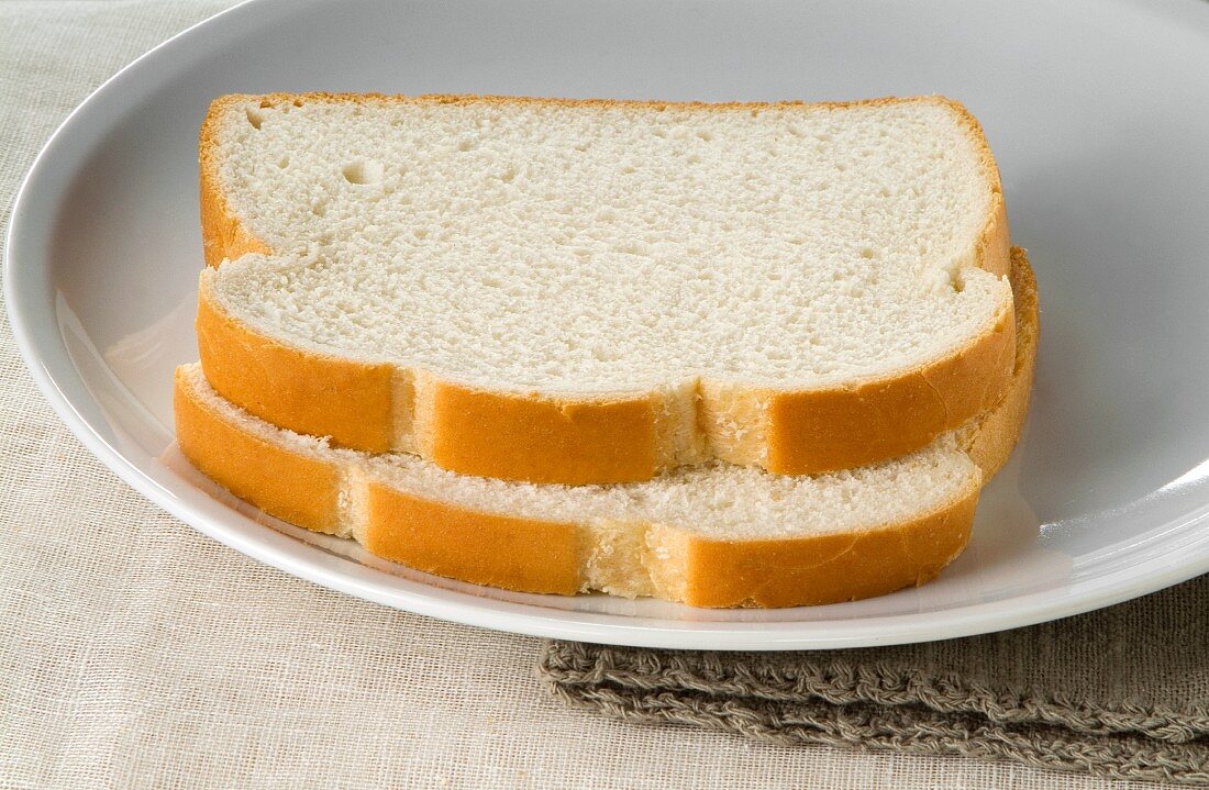 Two Slices of White Bread on a Plate