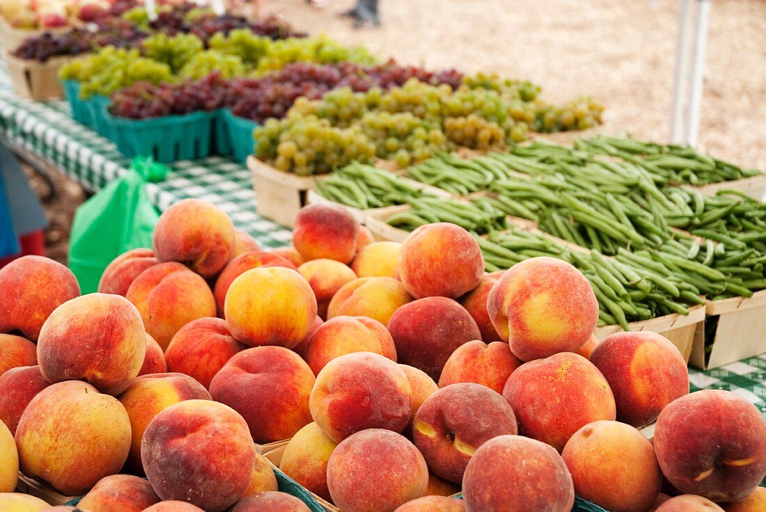 Fresh Peaches at a Farmer's Market