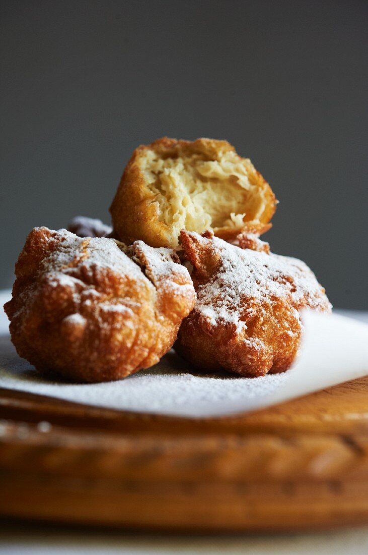 Beignets with Powdered Sugar; Fried Dough