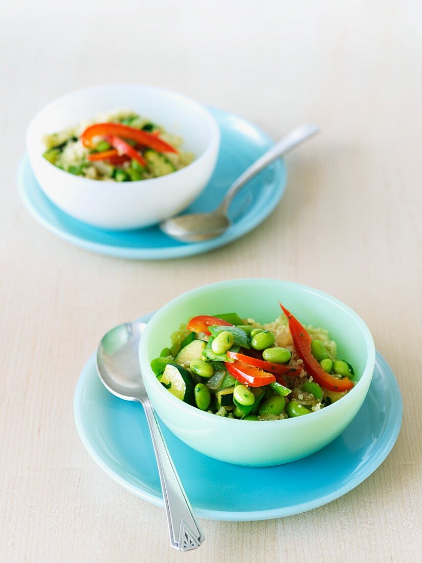 Mixed Vegetables on Couscous in a Bowl