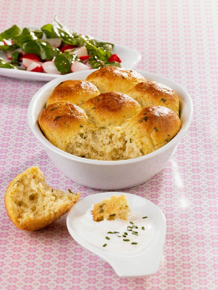 Potato flour dumplings in a dish