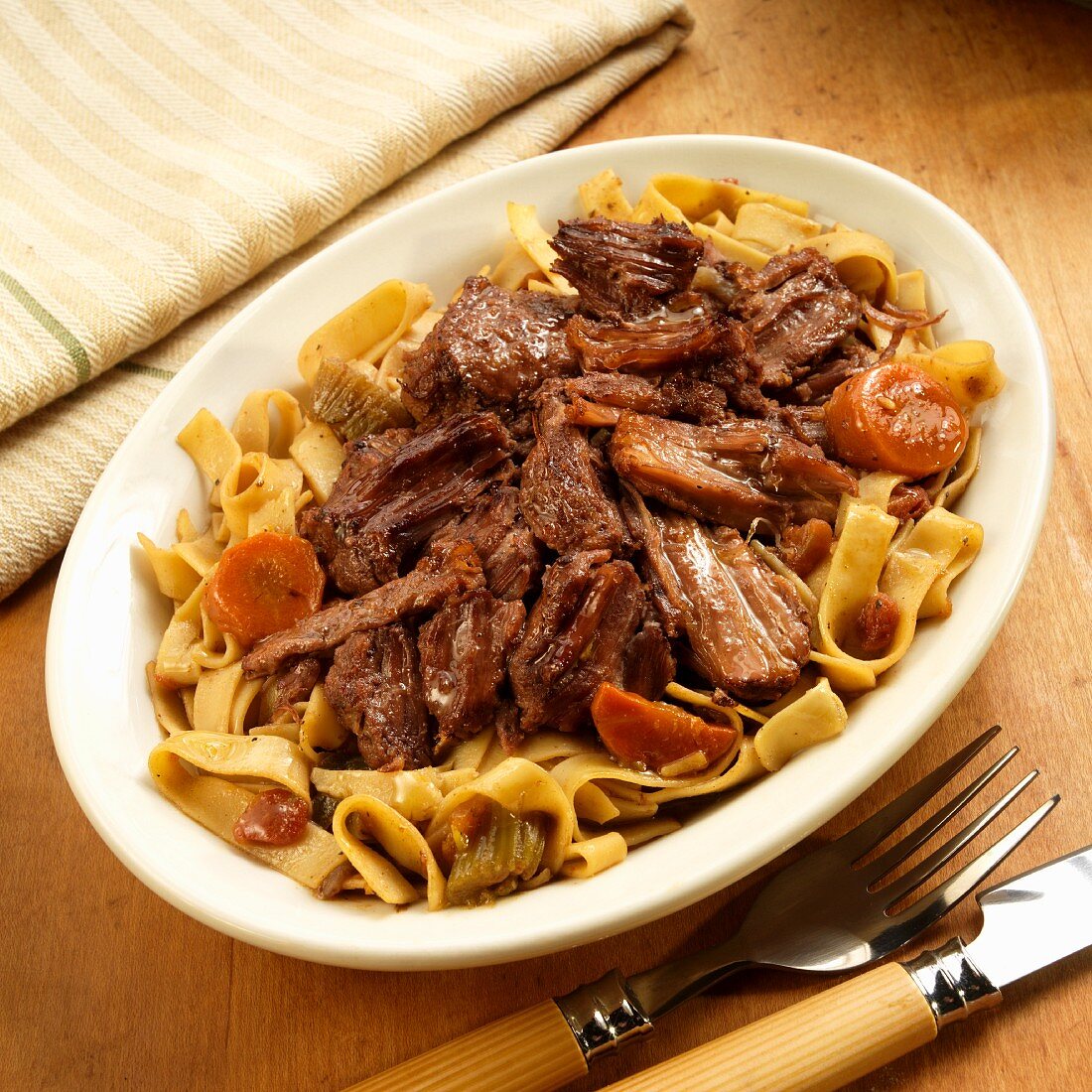 Roast Beef and Vegetables Over Noodles