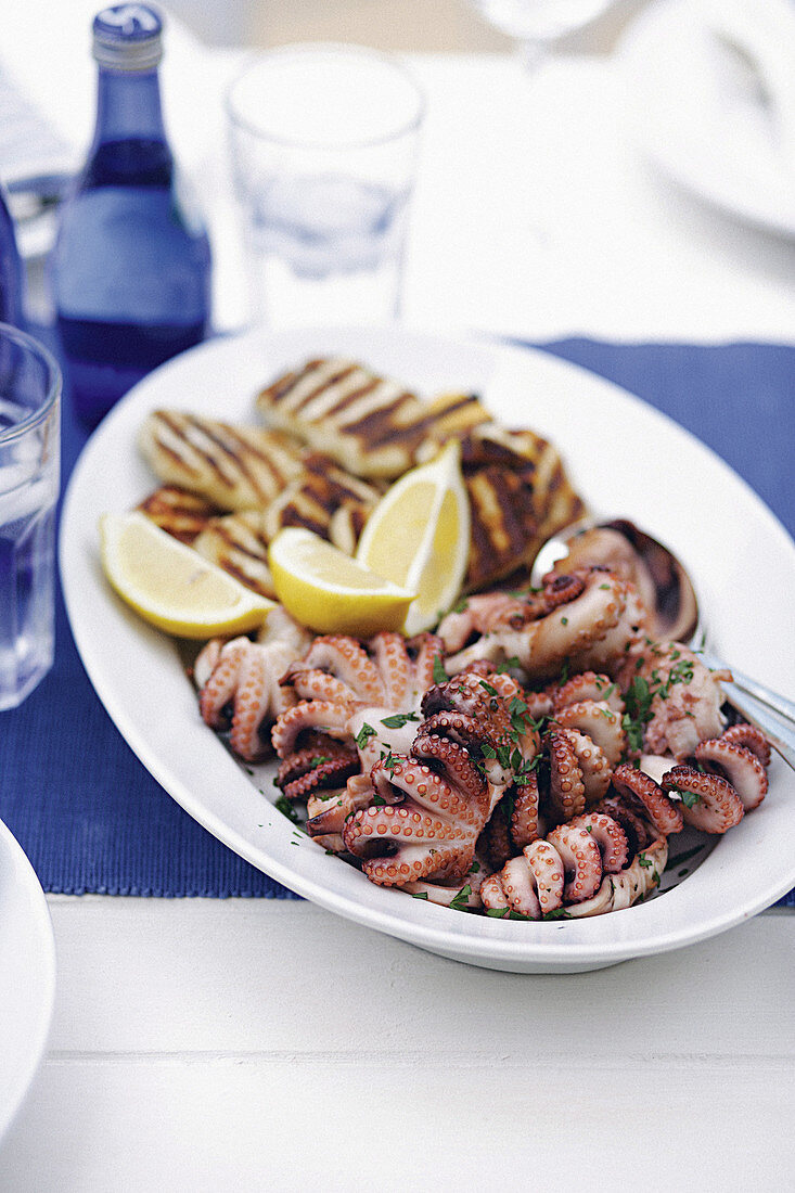 Grilled octopus with lemons (Greece)