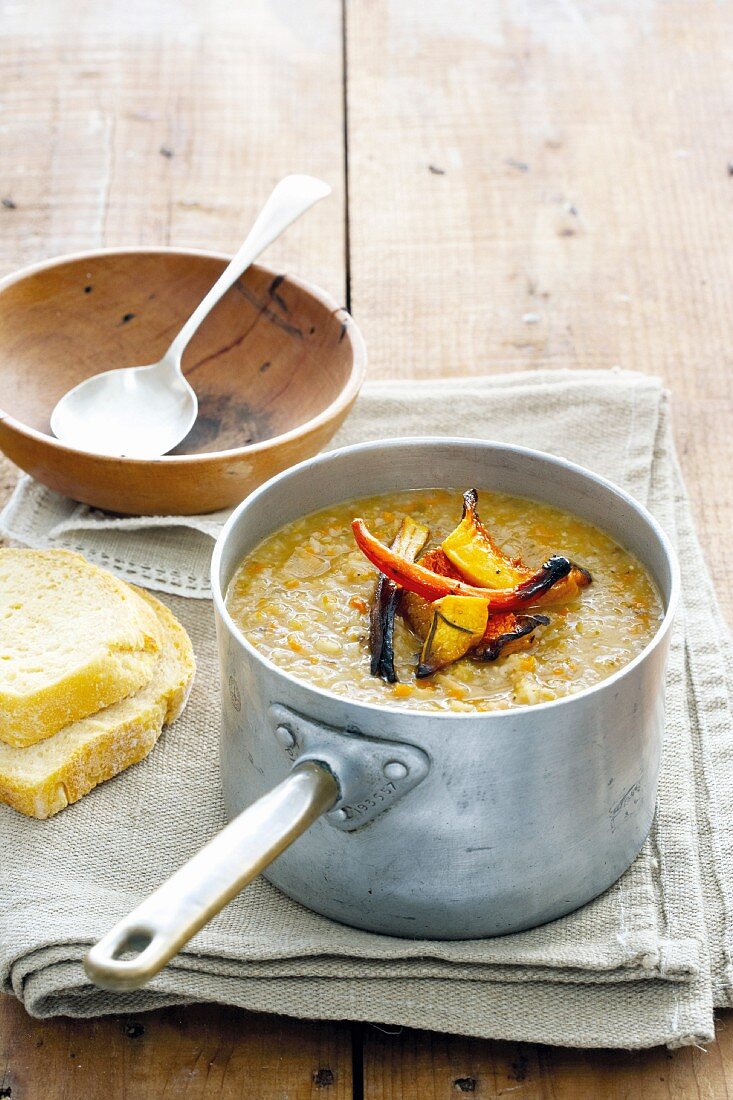 Vegetable soup with roasted winter vegetables