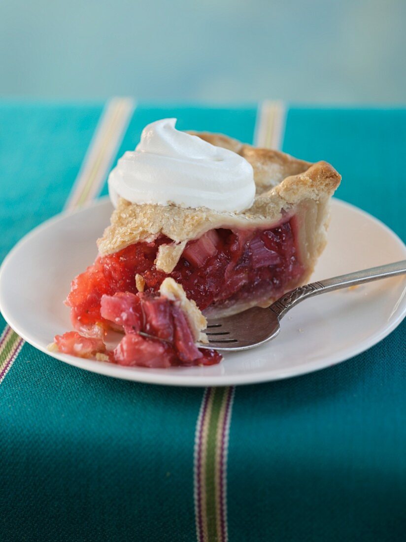 A Slice of Rhubarb Pie with Whipped Cream