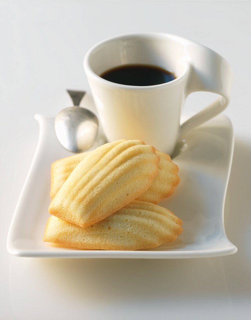 Madeleines Cookies with a Cup of Coffee