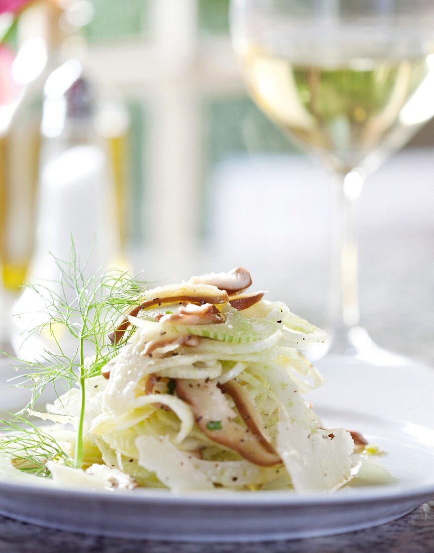 Shaved Fennel Salad on a White Plate