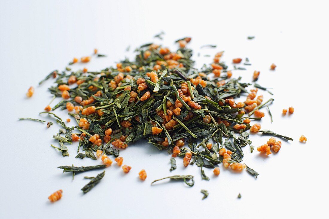 Genmaicha tea leaves with orange zest