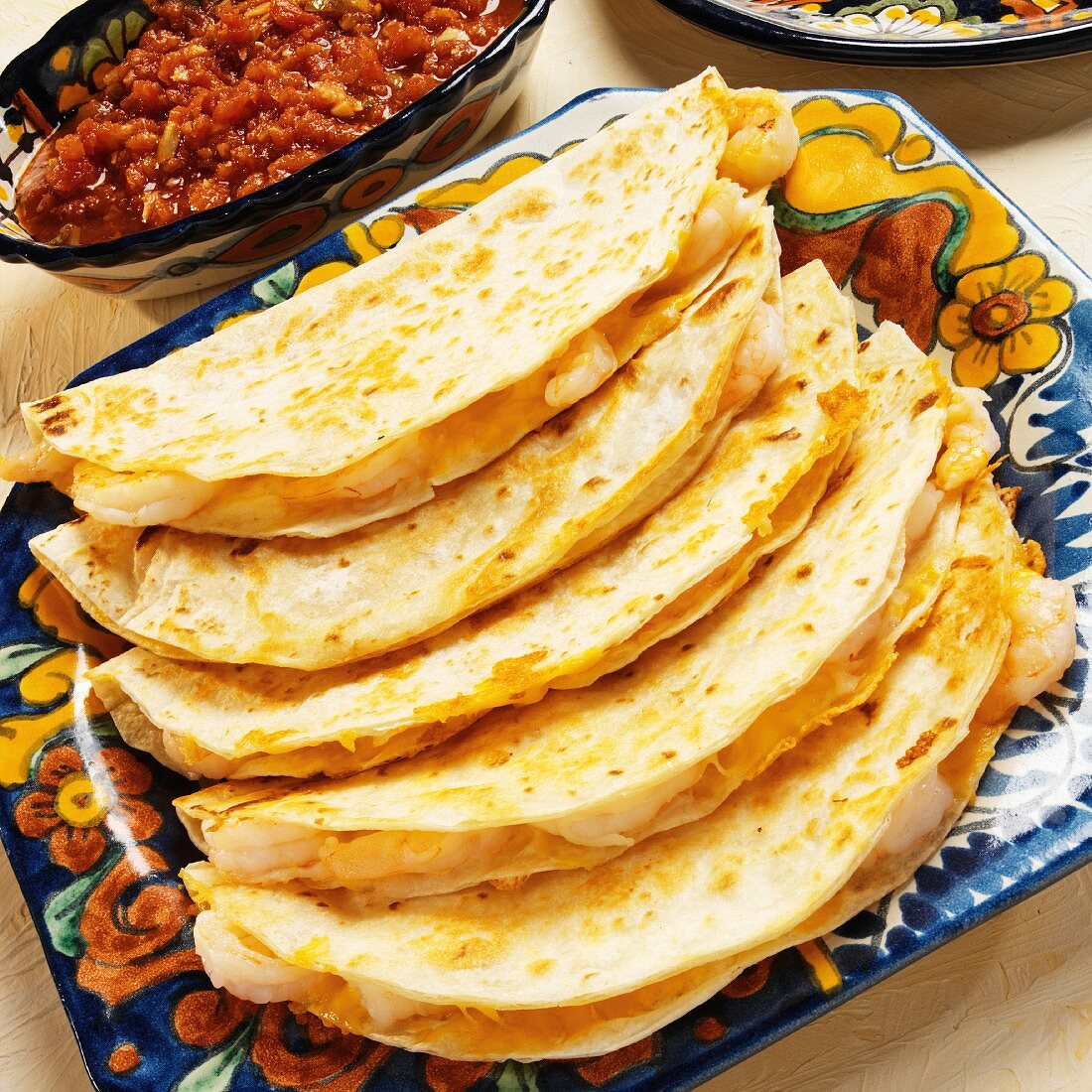 Platter of Shrimp Quesadillas; Salsa
