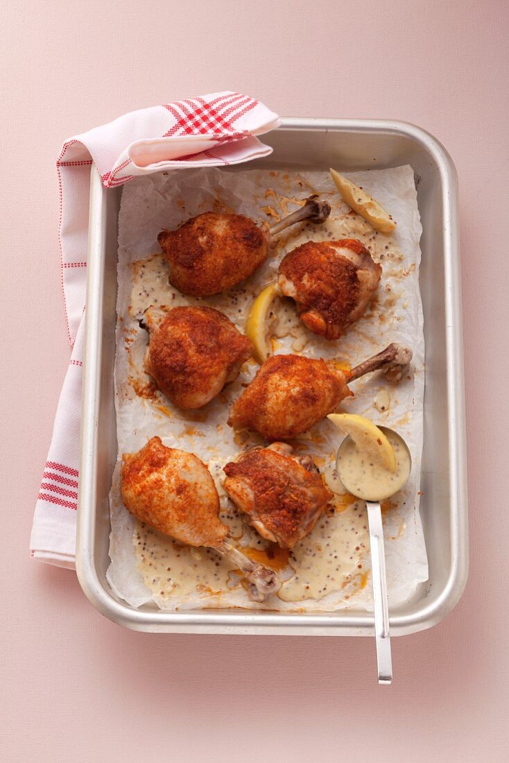 Roasted chicken legs with mustard sauce