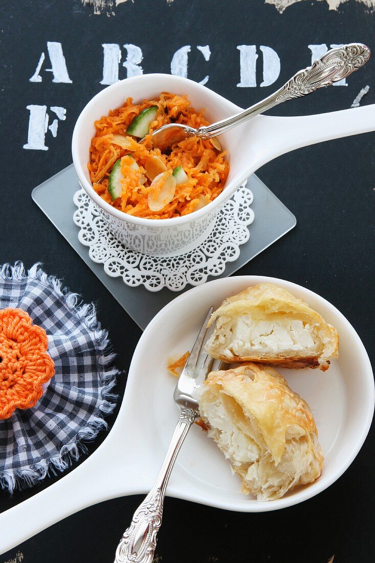 Moroccan carrot salad with sheep's cheese pockets
