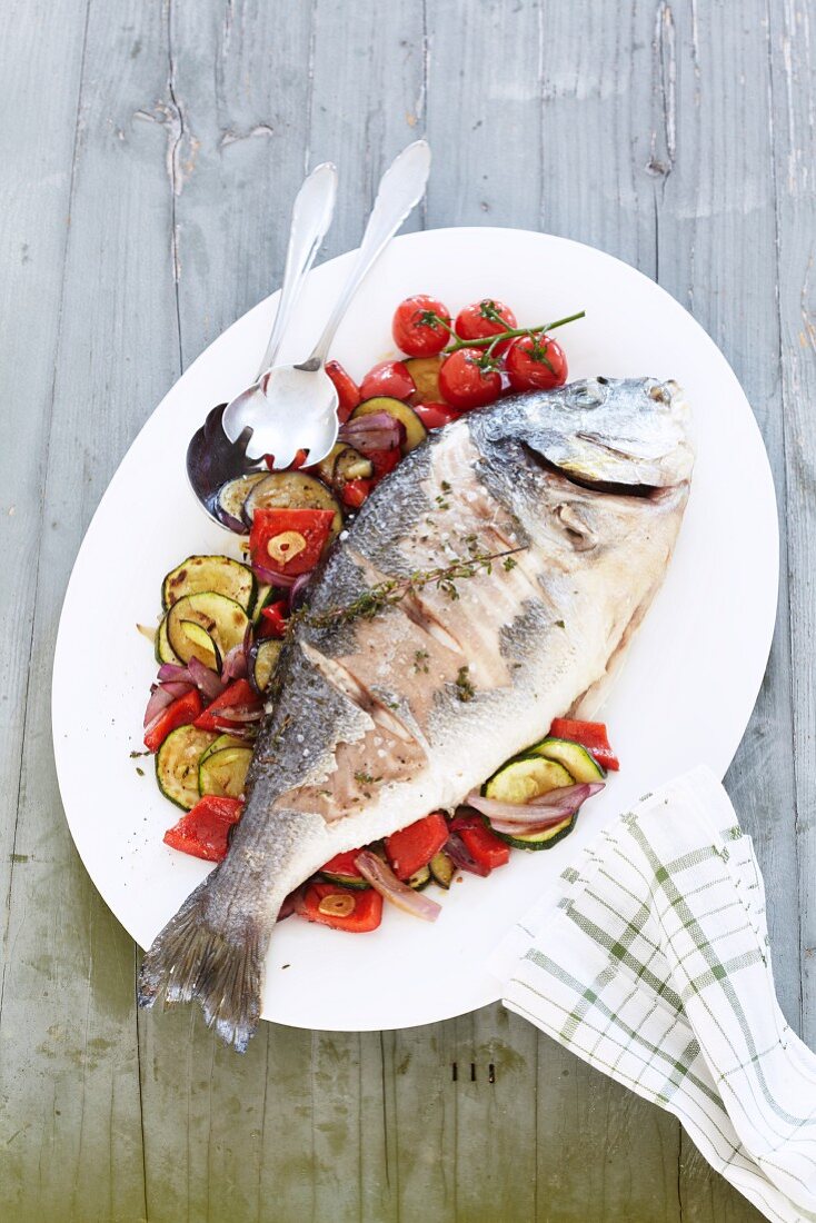 Gilthead sea bream with summer vegetables