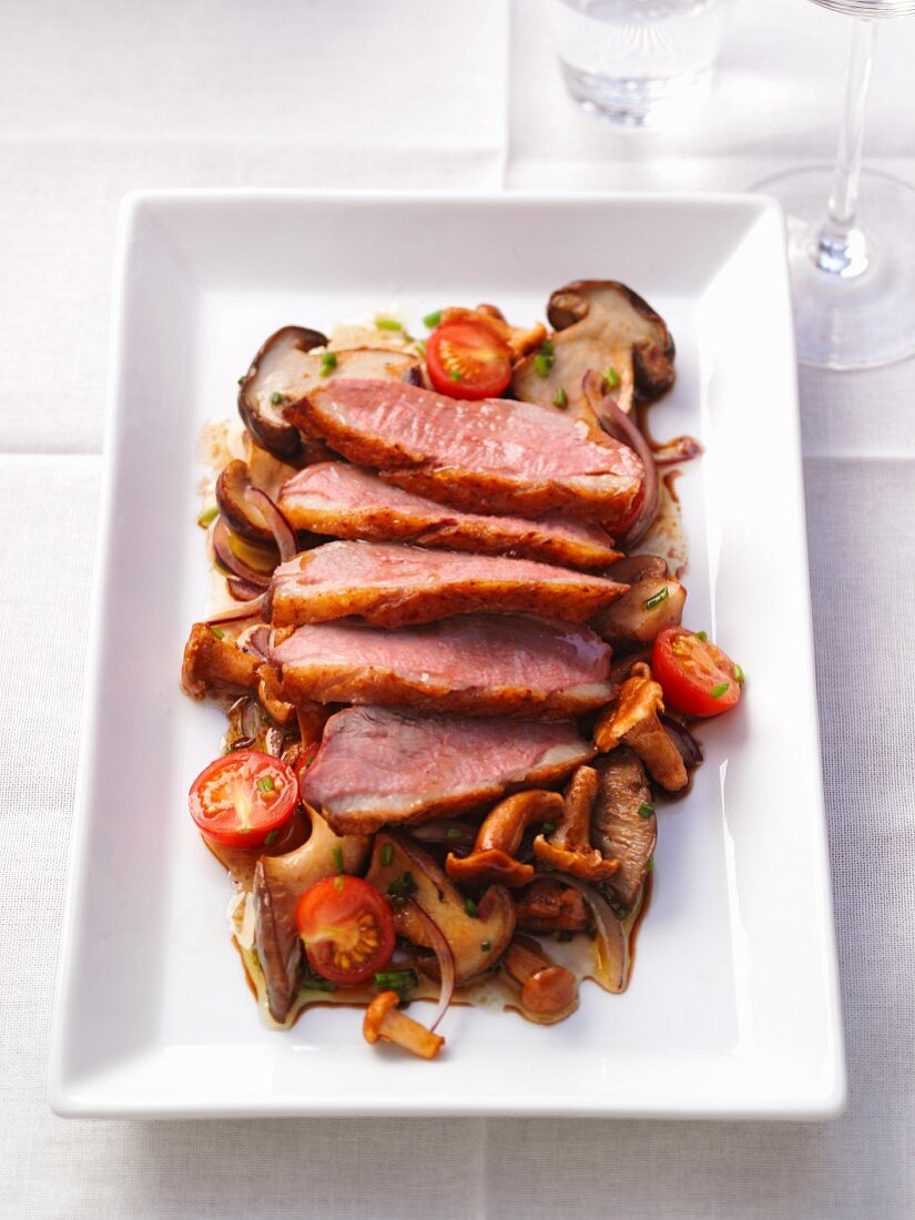 Mushroom salad with duck breast