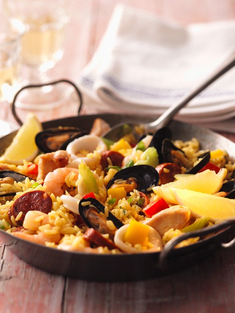 Paella with chorizo