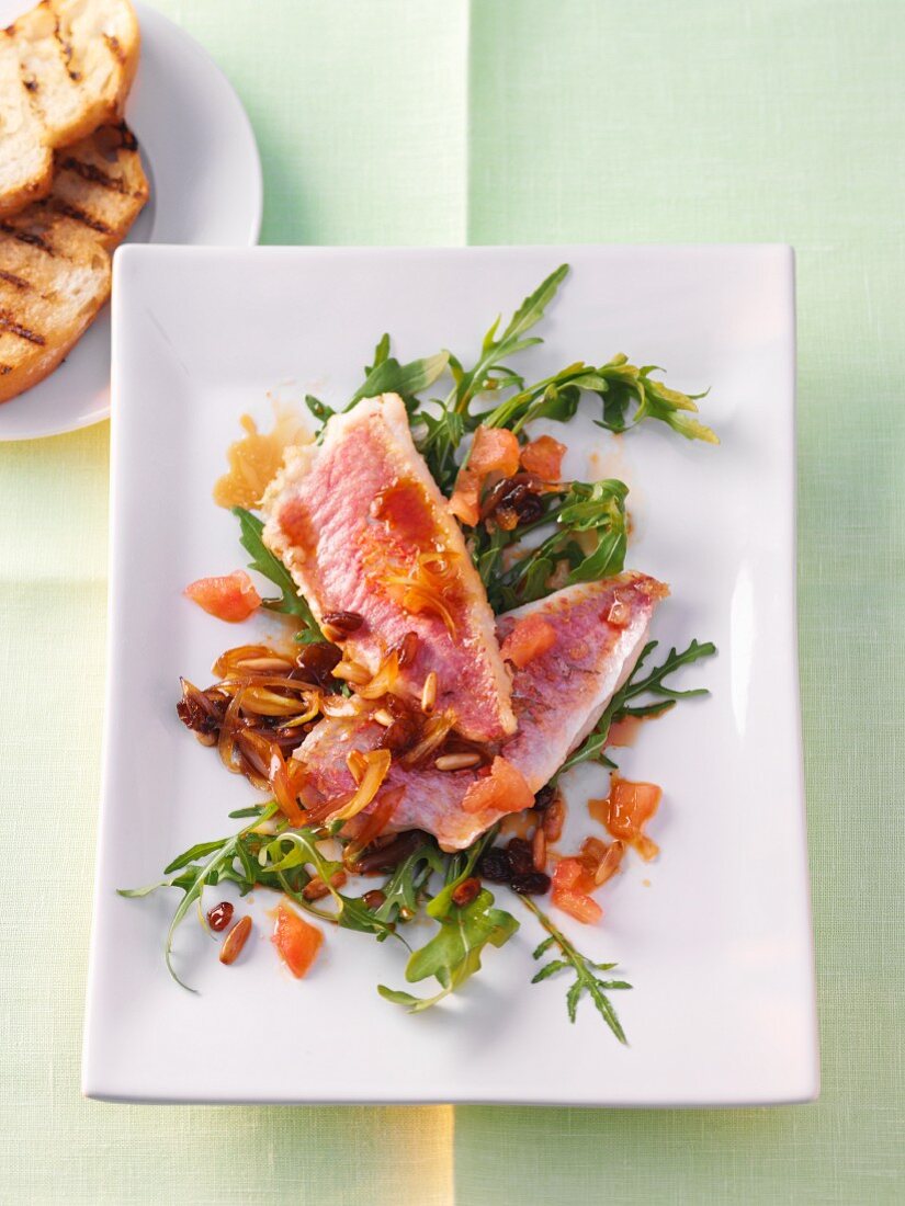 Red mullet on a rocket salad