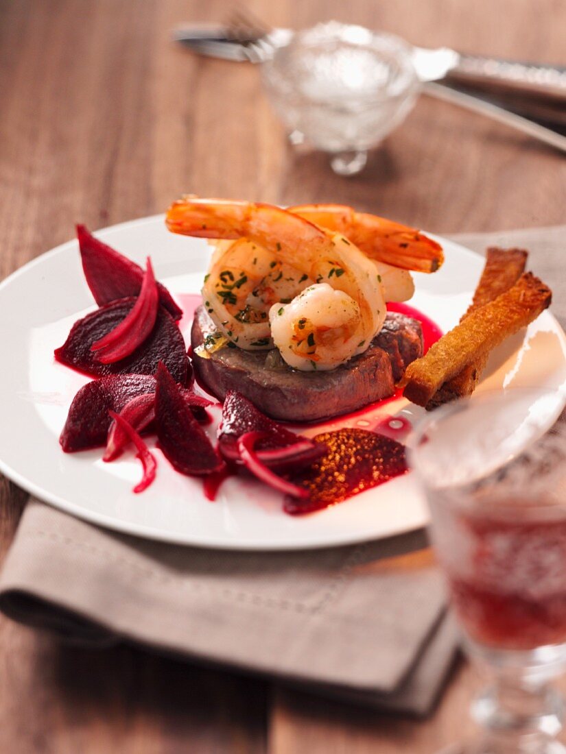 Surf & Turf with beetroot salad