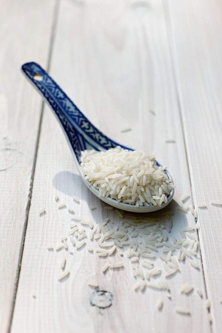 Reis auf asiatischem Löffel