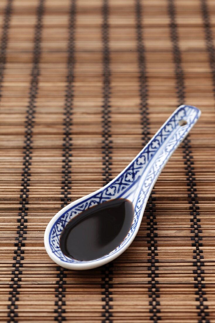 Soy sauce in an Oriental spoon