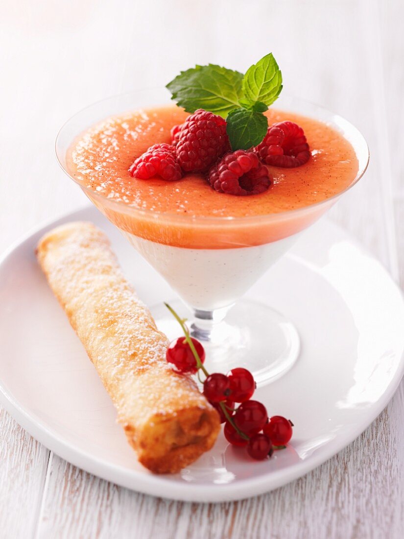 Melonen-Joghurt-Creme mit Johannisbeerzigarre