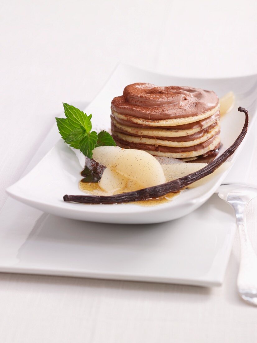 Pancake tart with nougat cream and pears