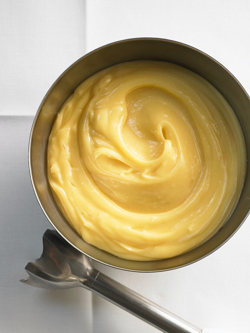 Mayonnaise in a stainless steel bowl